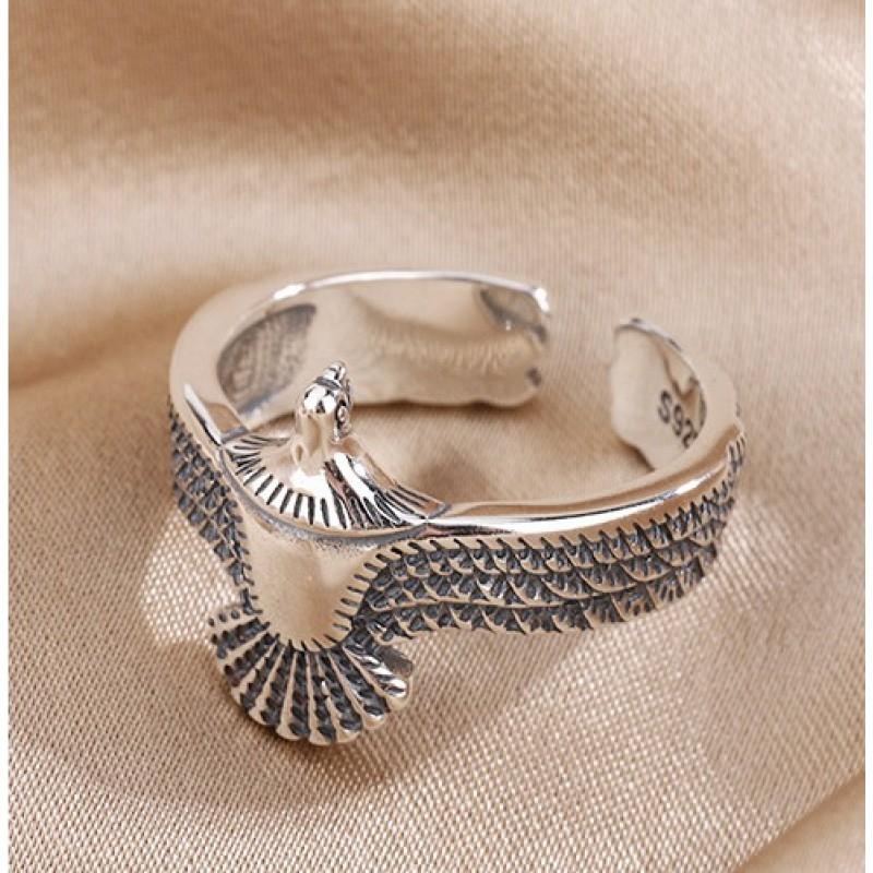 Adjustable Open Ring With Eagle Motif Vintage Style Unisex Copper Plated Geometric Statement Jewelry