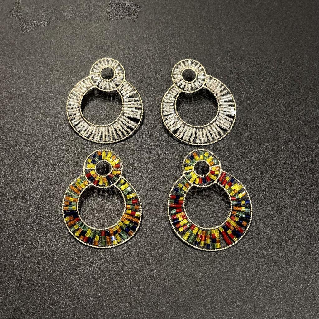 Earrings Original Hand-Woven Beaded Earrings Ethnic Style Retro Personalized Design Multi-Ring Earrings