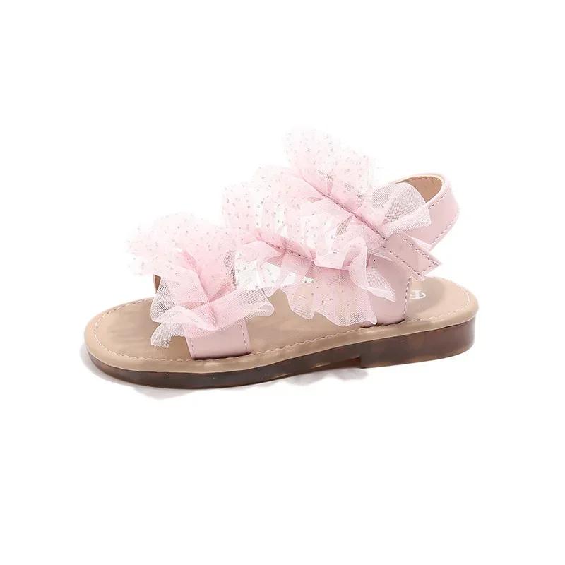 

Girls Lace Flat Sandals Summer Wedding Party Kids Causal Shoes Elegant Princess Versatile Fashion Children Causal Shoes Open-toe 23 розовый