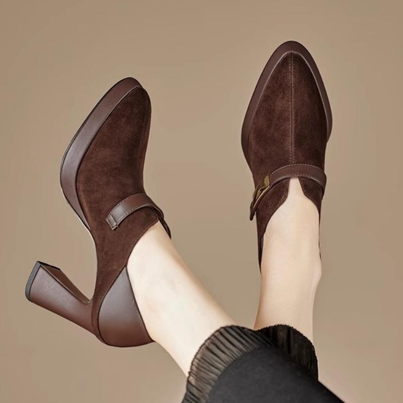 Women's autumn new suede waterproof designer high heels outdoor leisure comfortable shallow mouth sexy pointed high heels size39
