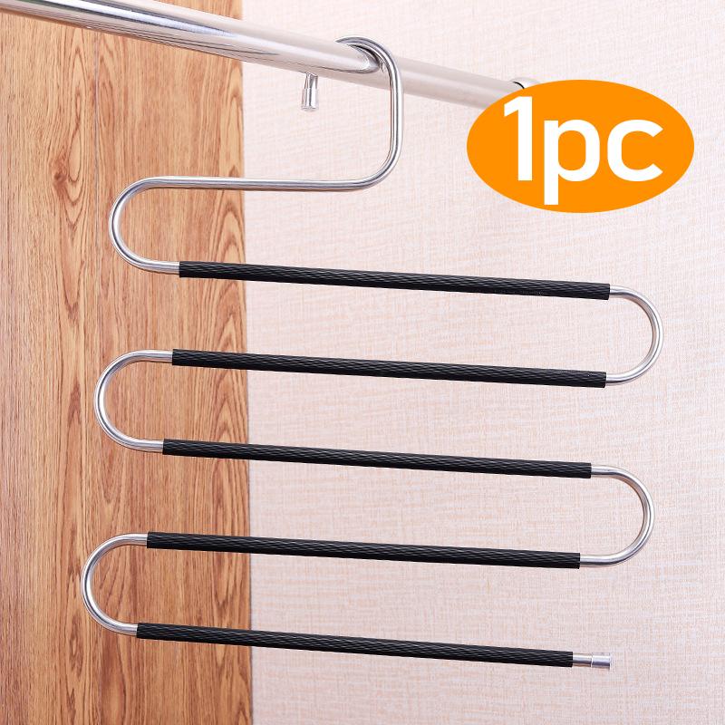 MultiFunctional Stainless Steel Trouser Hanger 5 Layers Pant Storage Cloth Rack S-type Non-slip Drying Rack Bathroom Organizer