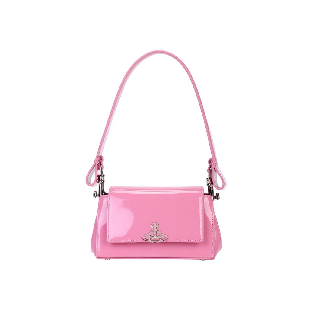 Vivienne Westwood Hazel Saturn Logo Detachable Shoulder Strap Two-Way Leather Shoulder Tote Bag Small Women handbags Pink 4304006RUL001OG406