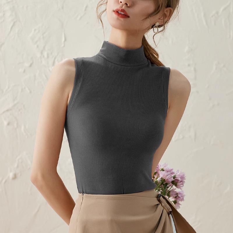 Women's Velvet Sleeveless Warm Vest - Brushed, Thick, Semi-High Collar, Slim Fit for Autumn/Winter