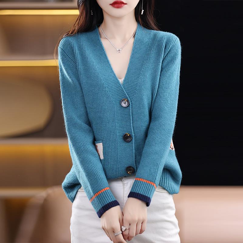 Damen V-Ausschnitt Wollpullover - Leichter Luxus, Vielseitige Freizeitkleidung für Herbst und Winter