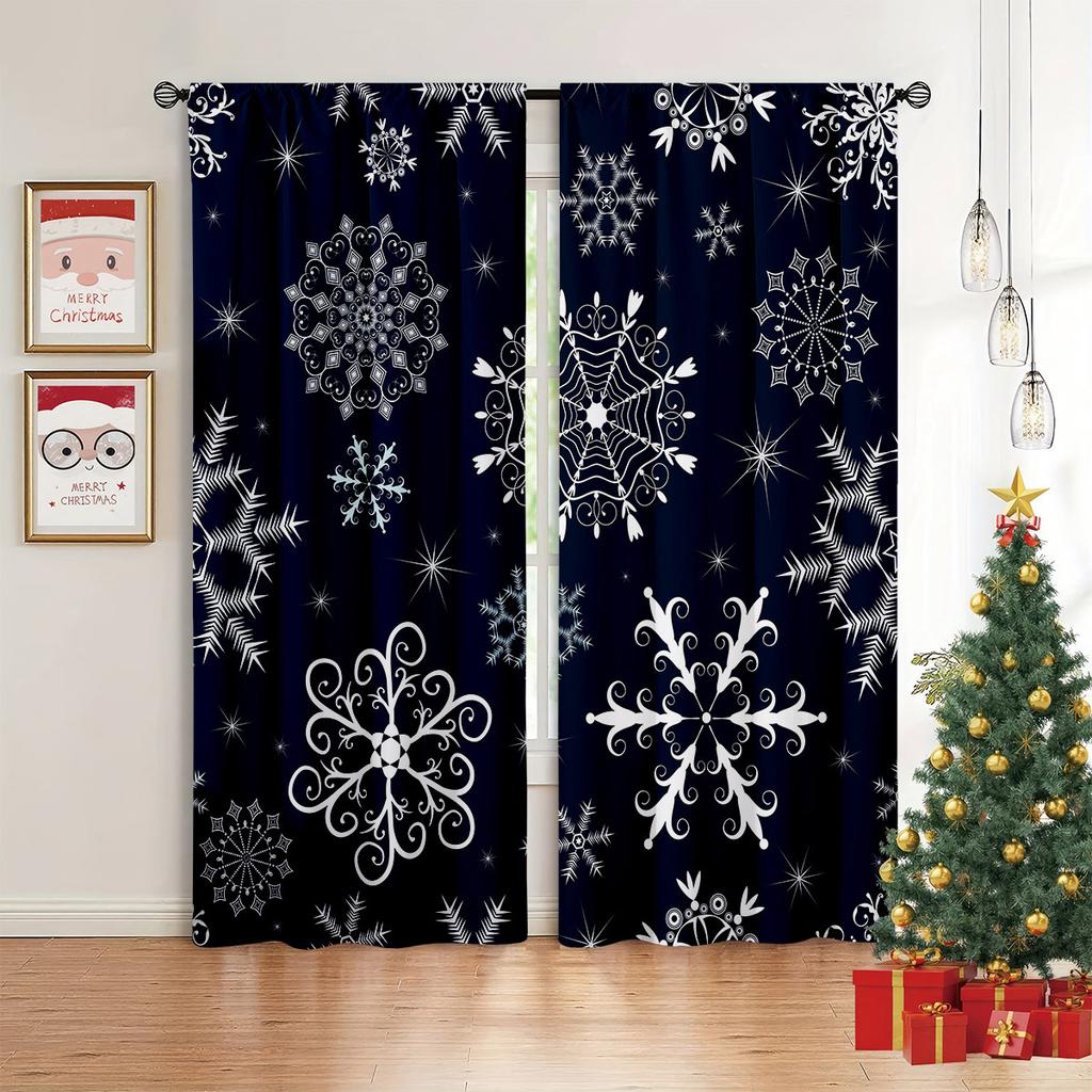Christmas Bells Green Curtains Golden Red Snowflakes Christmas Elements Bedroom Living Room Kitchen Holiday Curtains 2 Pcs