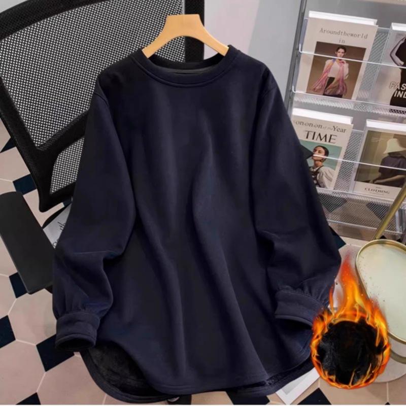 

Белая внутренняя одежда осень и зима утолщенная базовая рубашка средней длины свитшот для женщин, прикрывающий их ягодицы с акульими брюками топ XXL