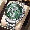 POEDAGAR E108 Fashion Men's Watches Luxury Stainless Business Quartz Digital Wristwatch Waterproof Man LED Dual Display Watch
