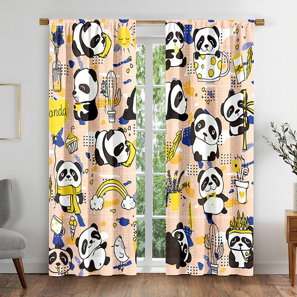 Cartoon Animation Panda Animal Window Curtains in Kids Bedroom Living Room Hall Treatments Kitchen Home Decor Drapes Blinds 2Pcs