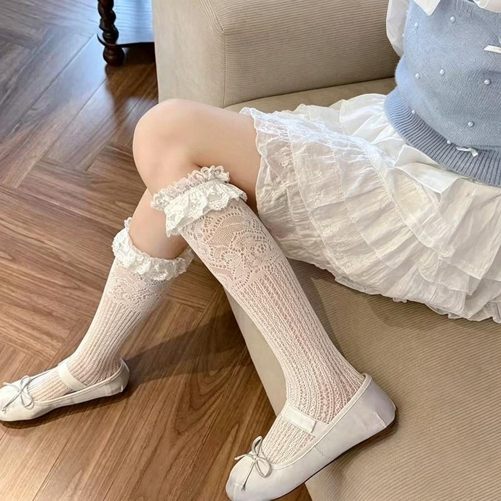 Fashion Hollow Lace Lace Calf Socks Breathable Sexy Fishnet Stockings High Elastic Thin Lolita Socks Daily Wear