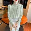 Women's Slim Fit Satin Stand Collar Shirt - Spring/Autumn Casual Long Sleeve Solid Color.