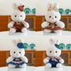Rabbit Plush Doll With Checkered Clothes And Hat Decorations For Children And Adults