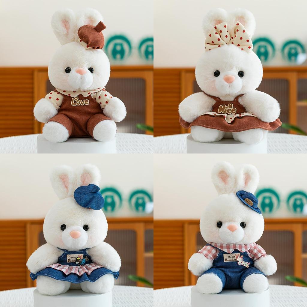 Rabbit Plush Doll With Checkered Clothes And Hat Decorations For Children And Adults