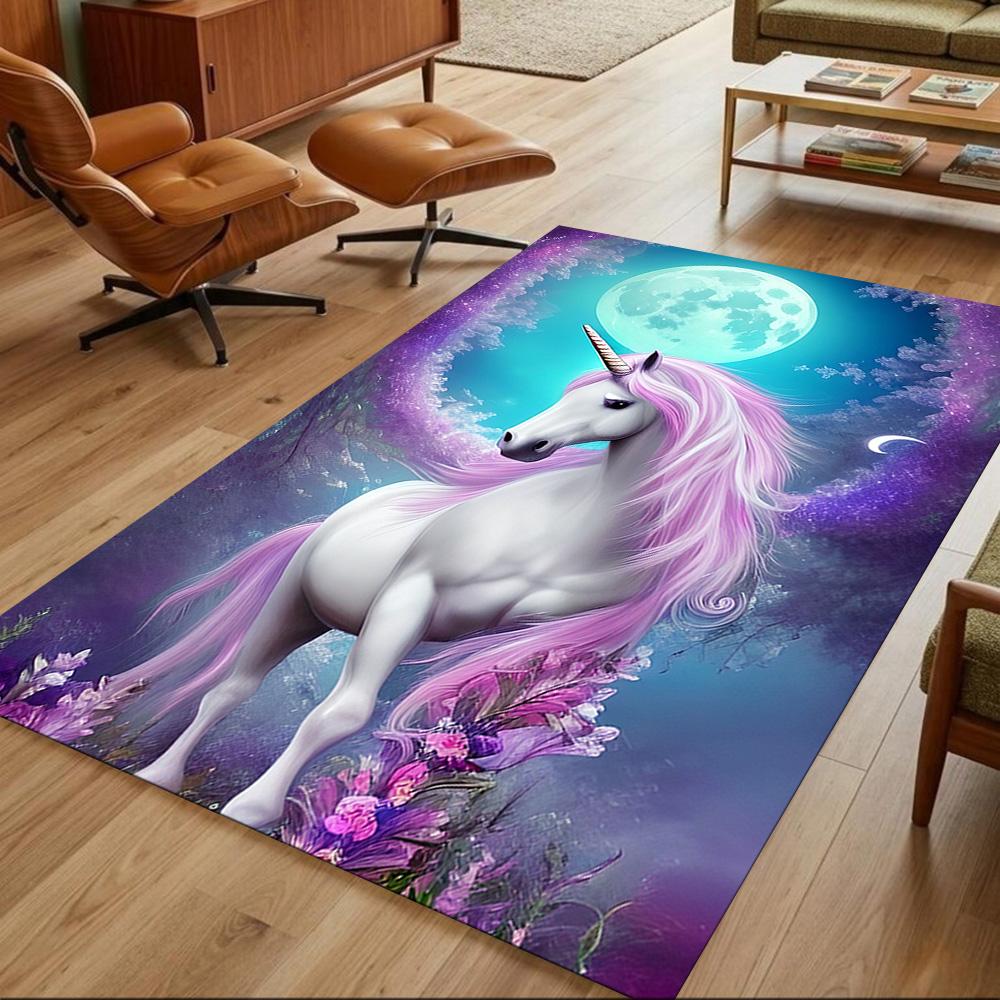 Moonlit Unicorn In Enchanted Forest Non-Slip Home Carpet Design for Office Decor Living Room Bedroom Gift