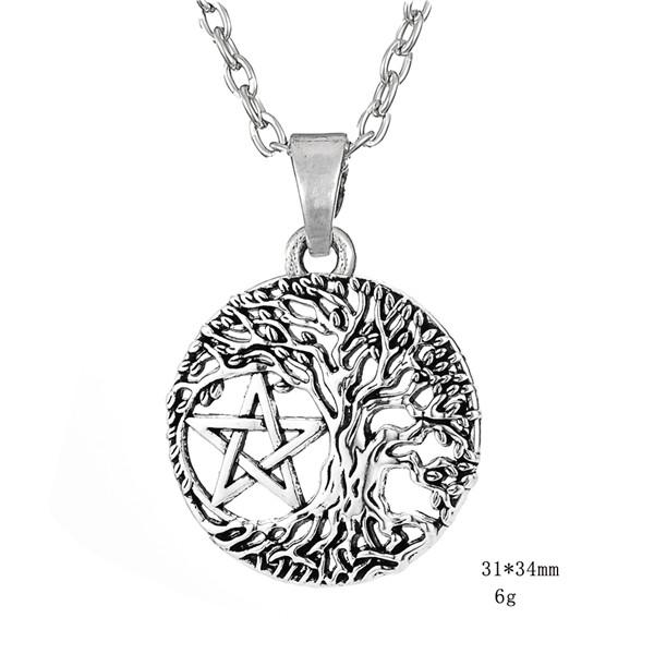 Teamer Vintage Tree of Life Yggdrasil Pentacle Amulet Star of David Viking Tunes Portugal Necklace Pendant Antique Silver Color