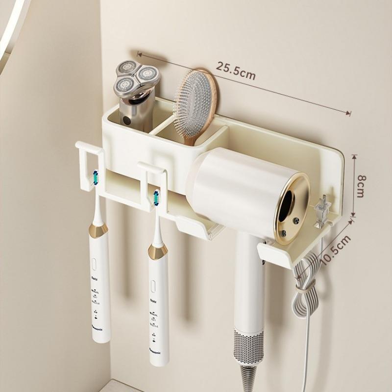

Cream Wind Toothbrush Shelf Shelf No Punching Bathroom Brushing Cup Mouthwash Cup Wall Mounted Hair Dryer Holder