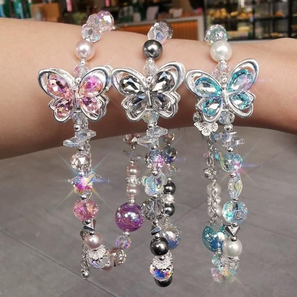 Butterfly Crystal Bead Phone Strap Wrist Chain Mobile Phone Lanyard  Mobile Phone Pendant