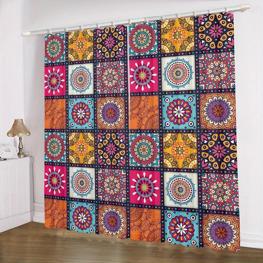 2 Stück Vintage Böhmisch Bedruckt Fenster Vorhang Stangentasche Fenster Vorhang Halbverdunkelnd Dekor Vorhänge Für Wohnzimmer Schlafzimmer Zuhause