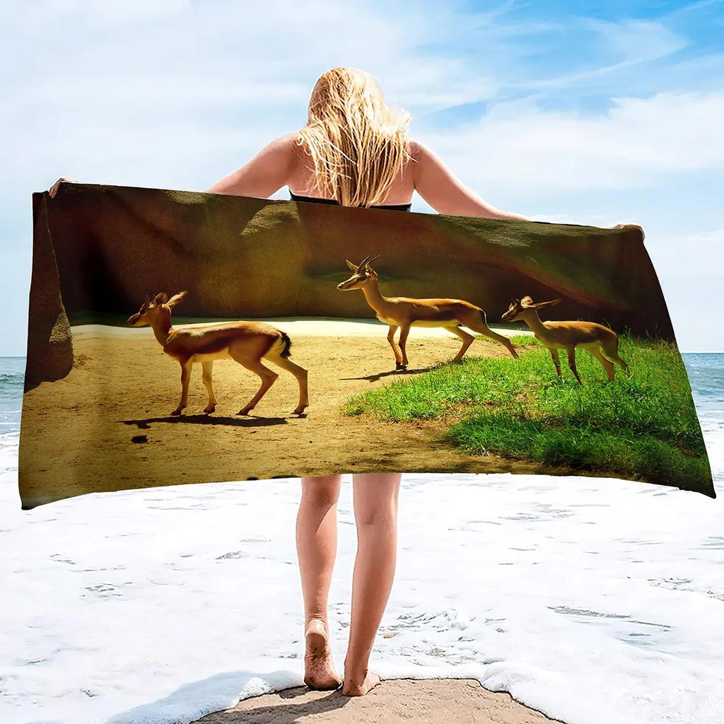 Beach Towel Antelope Print Microfiber Quick Dry Travel Towels Lightweight Compact Beach Accessories For Swimming,Camping,Holiday