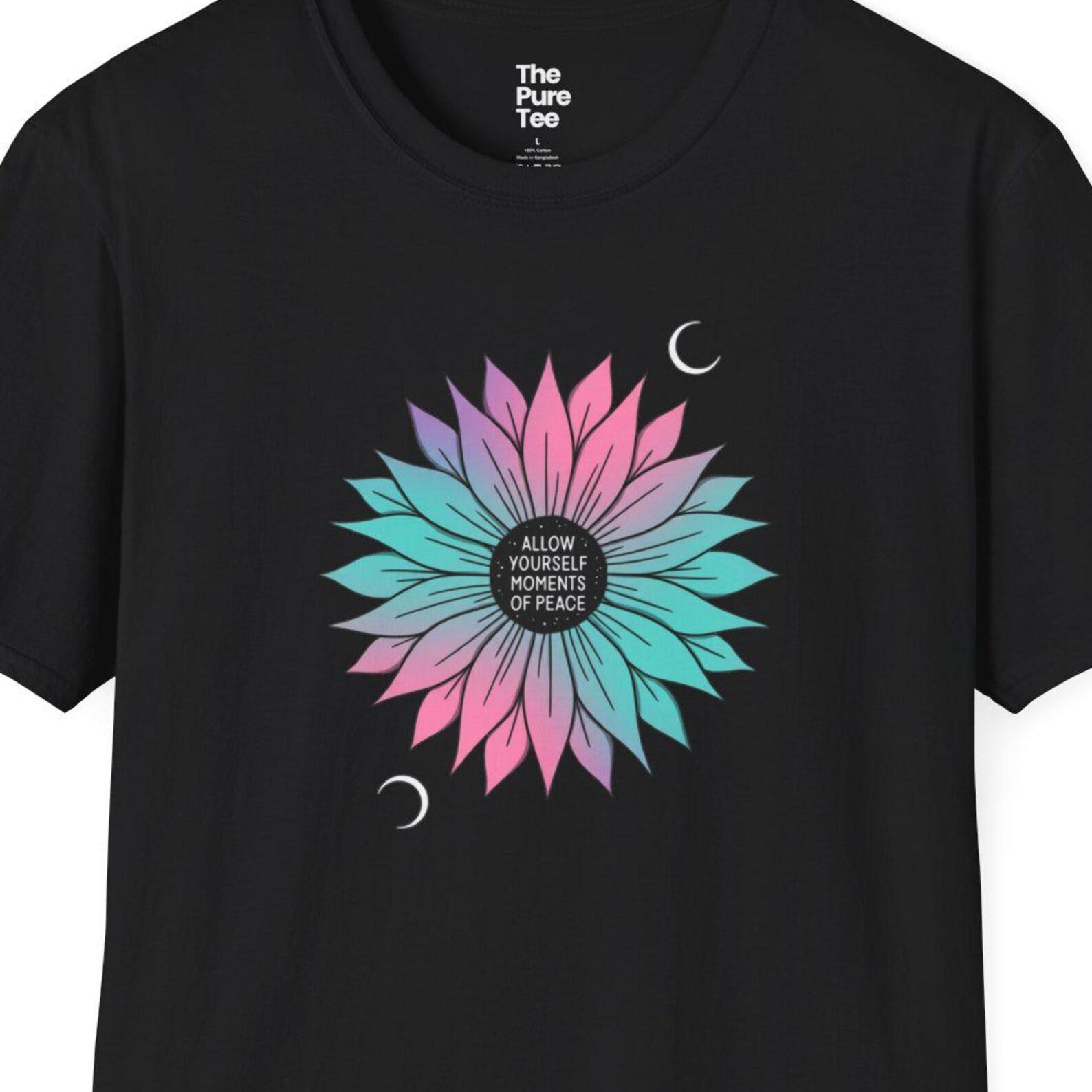 Mindfulness Flower Graphic Tee, Calming Mental Health Shirt M