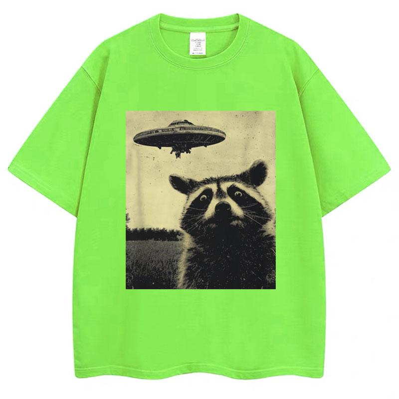 

Raccoon Selfie UFO Funny Print T Shirt Unisex Women Novelty T Shirts 100 Cotton Oversized Casual Summer ONeck Tshirts Streetwear 4XL