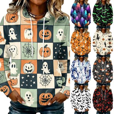 Women's Fashion Long-sleeved Halloween Printed Hooded Sweater Top