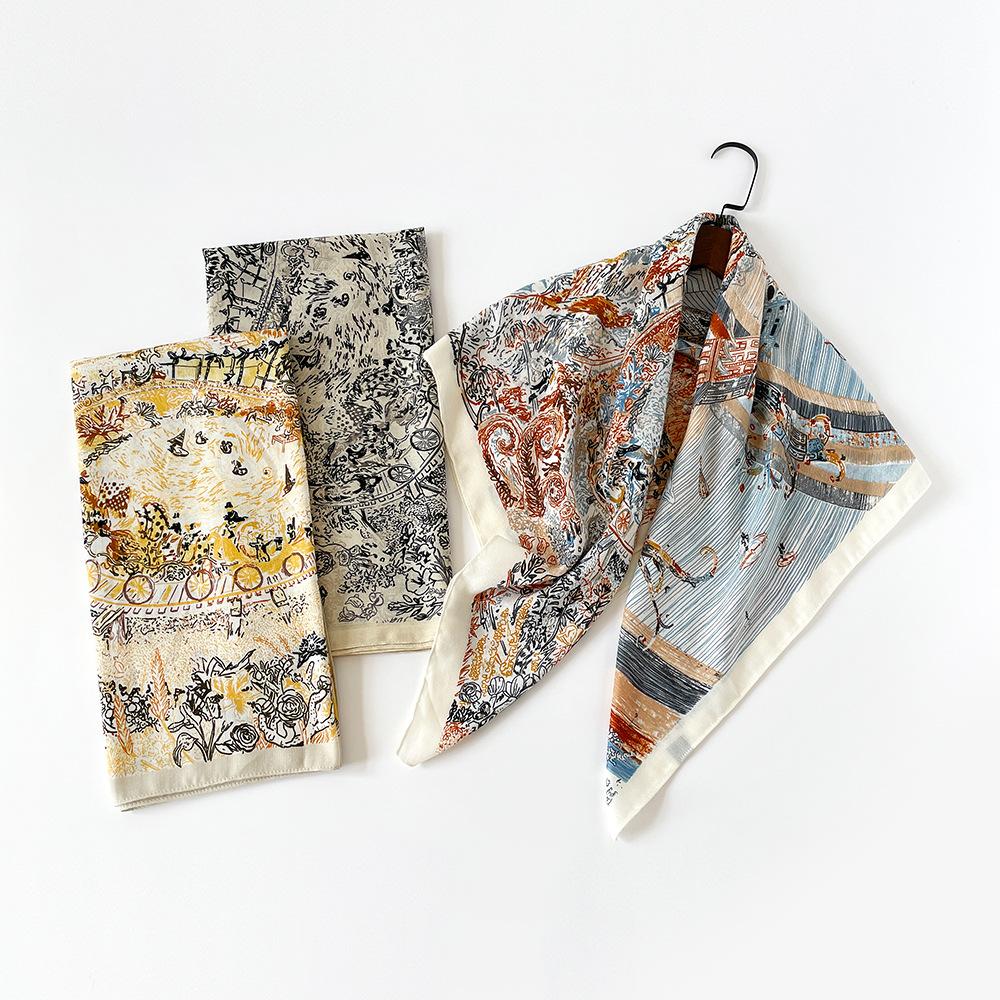 Fashionable Women’s Herringbone Silk Scarf, 90cm Square Shawl, Printed, Versatile Headscarf