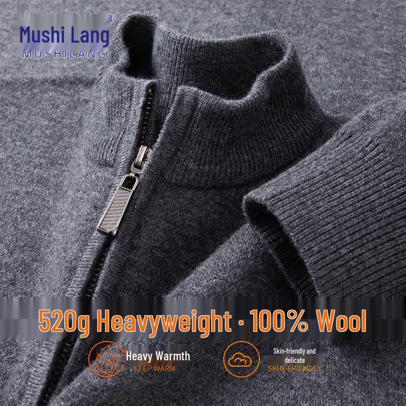 Men's 100% Pure Wool Heavyweight Knitted Cardigan Sweater