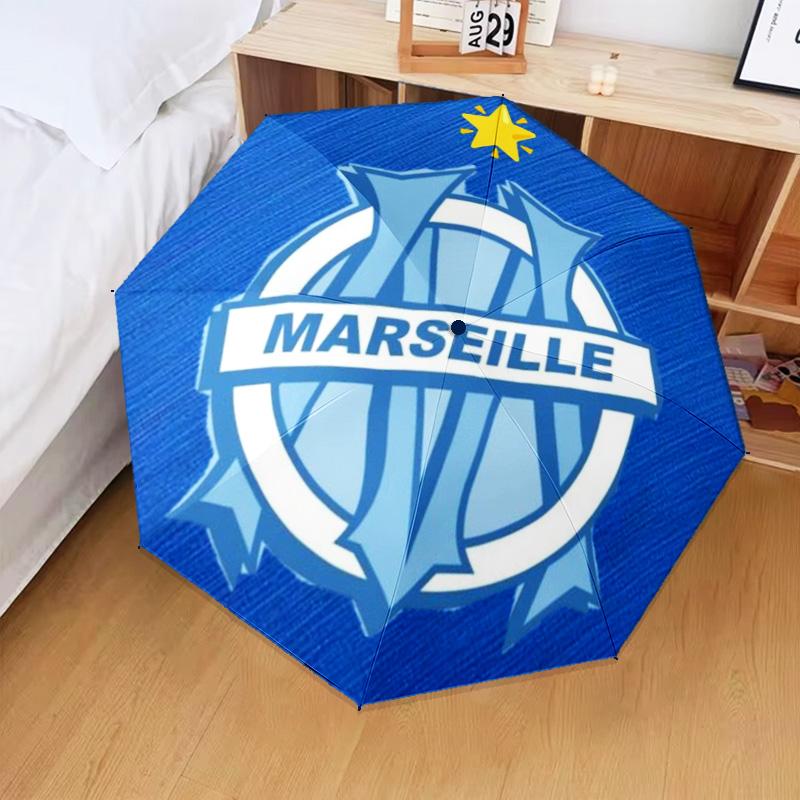 1PC Olympique Football Crest Printed Umbrella Folding umbrella, automatic umbrella 8-Frame for Travel, camping Fan gifts Christmas Gifts