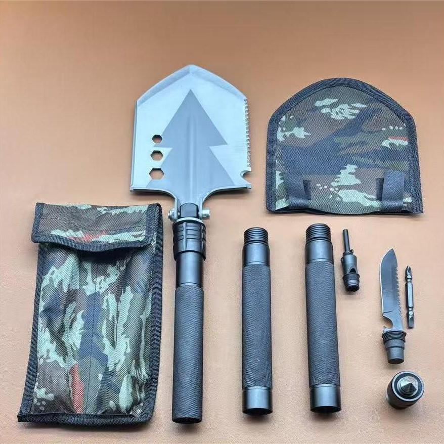 Multi-functional Stainless Steel Camping Fishing Shovel - Folding Engineer s Tool for Digging, Soil Military Use чёрный