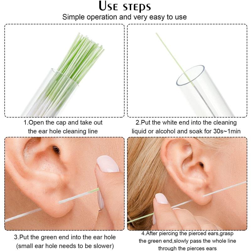 120/60pcs Ear Piercing Cleaning Effective Ear Hole Cleaner Tool Disposable Earrings Hole Clean Paper Line for Removing Dirt Odor