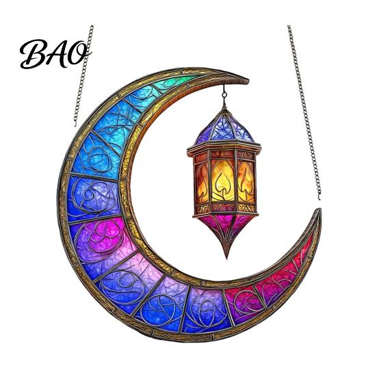 Sun Catcher Ornament 2D Acrylic Star Moon Lantern Suncatcher, Crescent Window Hanging Cute Pattern Suncatcher for Home, Patio, Garden, Ramadan Decor,