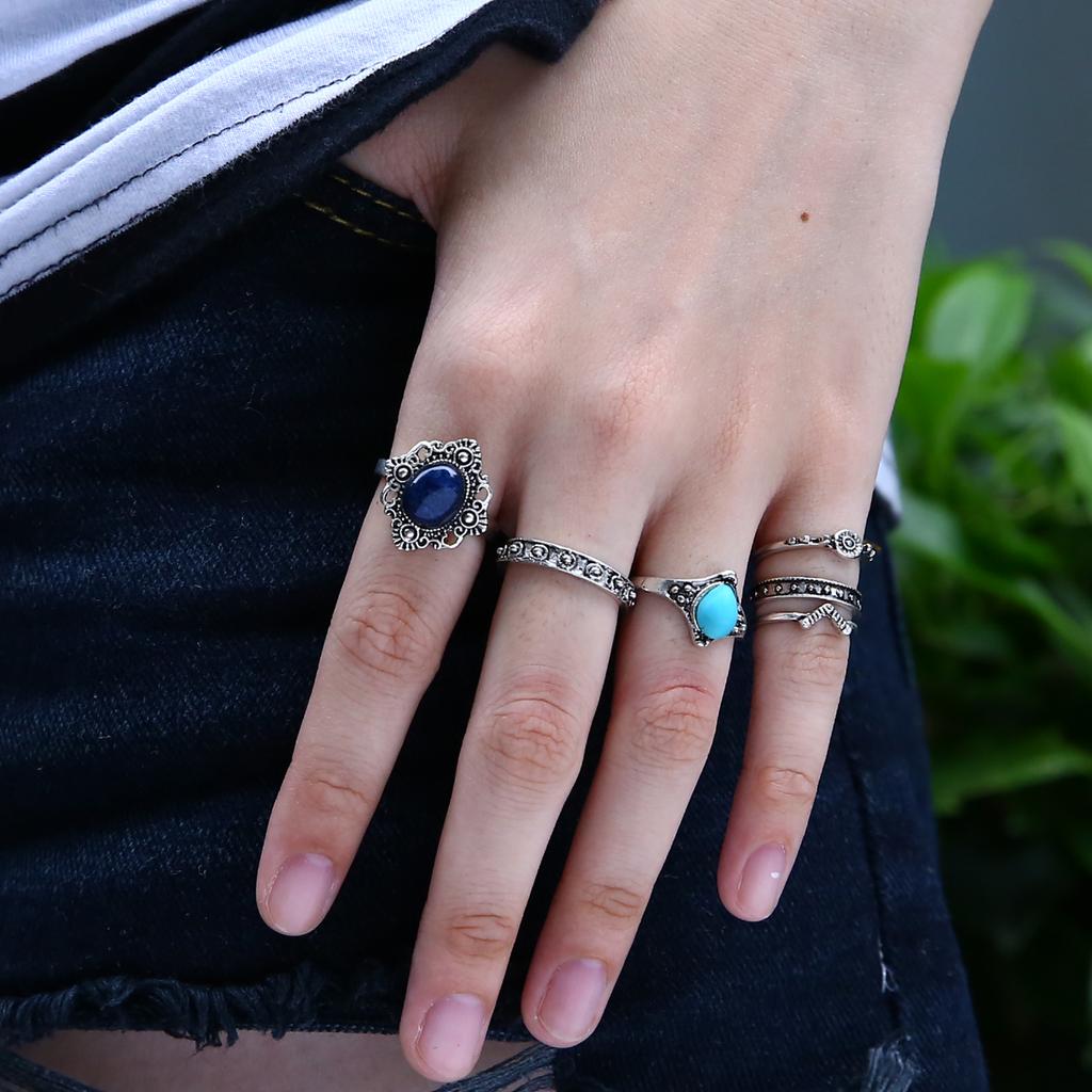 6 Stück/Set Damen Silber Türkis Midi Über Knöchel Ring Schmuck Geschenke