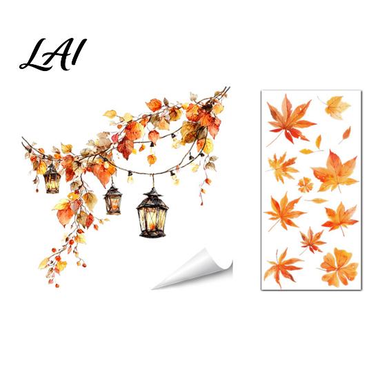 Cute Ghost Pumpkin Decals Autumn Ghost/Gnome Static Glass Sticker PVC Waterproof Maple Leaves Window Removable Party Supplies Decal Cling