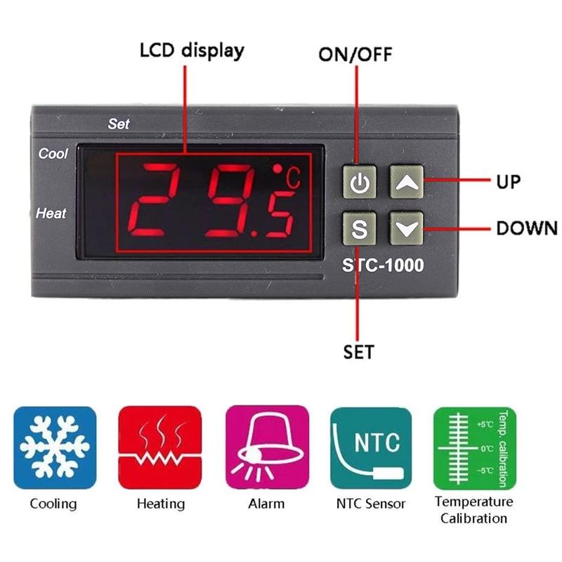 STC-1000 Contrôleur de Température Numérique Thermostat Thermorégulateur incubateur Relais Chauffage Refroidissement STC 1000 12 24V 220V STC1000