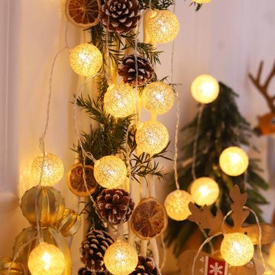 Cotton Balls Lights Battery Operated 10/20 LED Cotton Balls String Light 4.9/9.8ft Warm White For Bedroom,Party,Indoor,Wedding,Festival Decor