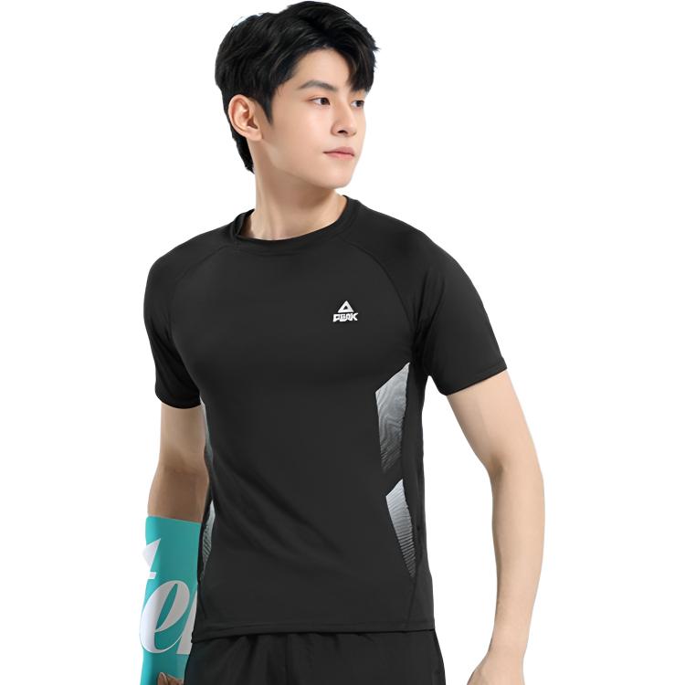 Peak Logo Letter Print Breathable Quick-Dry Short Sleeve Elastic Waist Shorts Casual Sports Suit Unisex Suit Black YS02135+YS01306