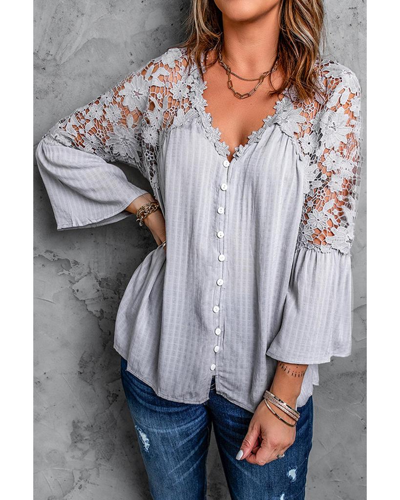 Azura Exchange Button Crochet Lace Top