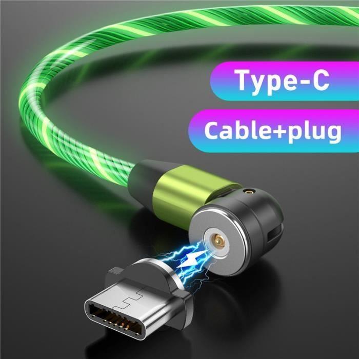 USB Typ-C Kabel - Grün - Typ C-1m - Schnellladung - Rotierende LED-Beleuchtung - Konnektivität