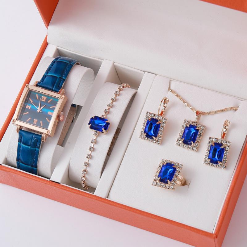 New Explosive Trend Leather Women'S Watch Square Korean Version Rhinestone Square Set Bracelet Watch