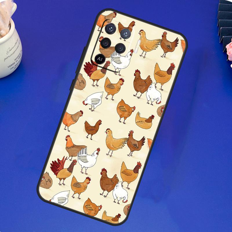 Cartoon Chicken Rooster Case For OPPO A17 A57 A77 A78 A15 A16 A52 A72 A76 A96 A74 A94 A5 A9 A31 A93 A54S A53S A57S