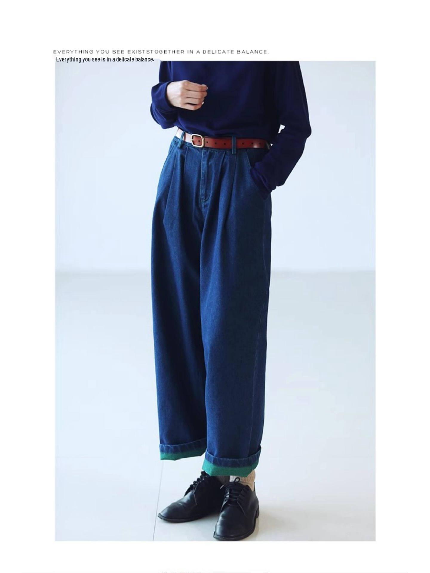 

Women s Two-Tone Denim Slimming Wide-Leg Jeans: Flattering Loose Fit for a Pear-Shaped Silhouette Large