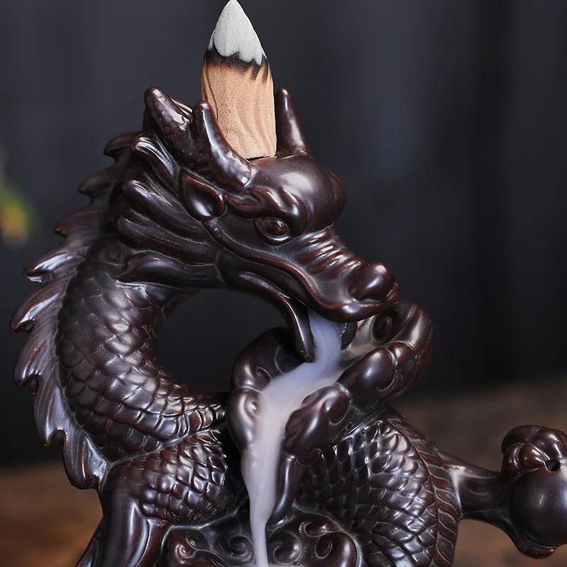 Lotus Dragon Keramik Home Ornamente Wasserfall Rückfluss Weihrauch Brenner Weihrauch Stick Halter Drachen Räuchergefäß