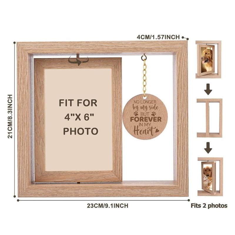 Dog Cats Memorial Photo Holder Paws Print Wooden Rotating Picture Frame for 4x6Inch Photo Display Pet Loss Sympathy Gift
