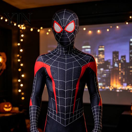 Superhero Role Play Mask Spider Balaclava Mask, Full Face Cosplay Headpiece for Adults Kids, Realistic Movie Web Hood Breathable Costume with