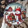 Christmas Snowman Gift Round Metal Wall Decor 7.8 Inch Holiday Iron Sign