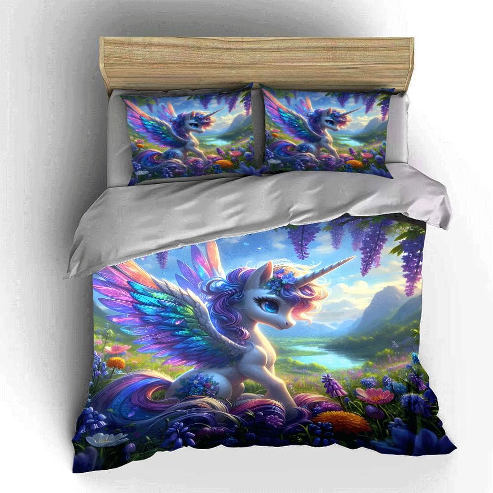 "Fantasy Unicorn Nature Trio Set" Exquisite three-piece bedding set gift for kids and adults