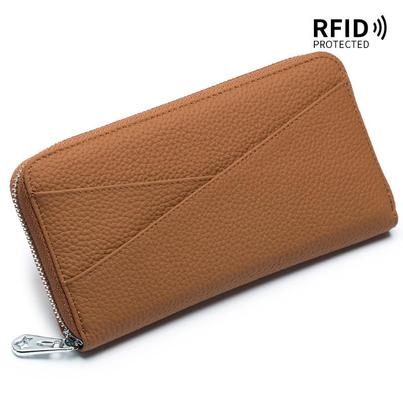 Japanese-style Leather Long Wallet Women's Large-capacity RFID First-layer Cowhide Organ Card Bag Fashion Clutch Bag Mobile Phone Bag