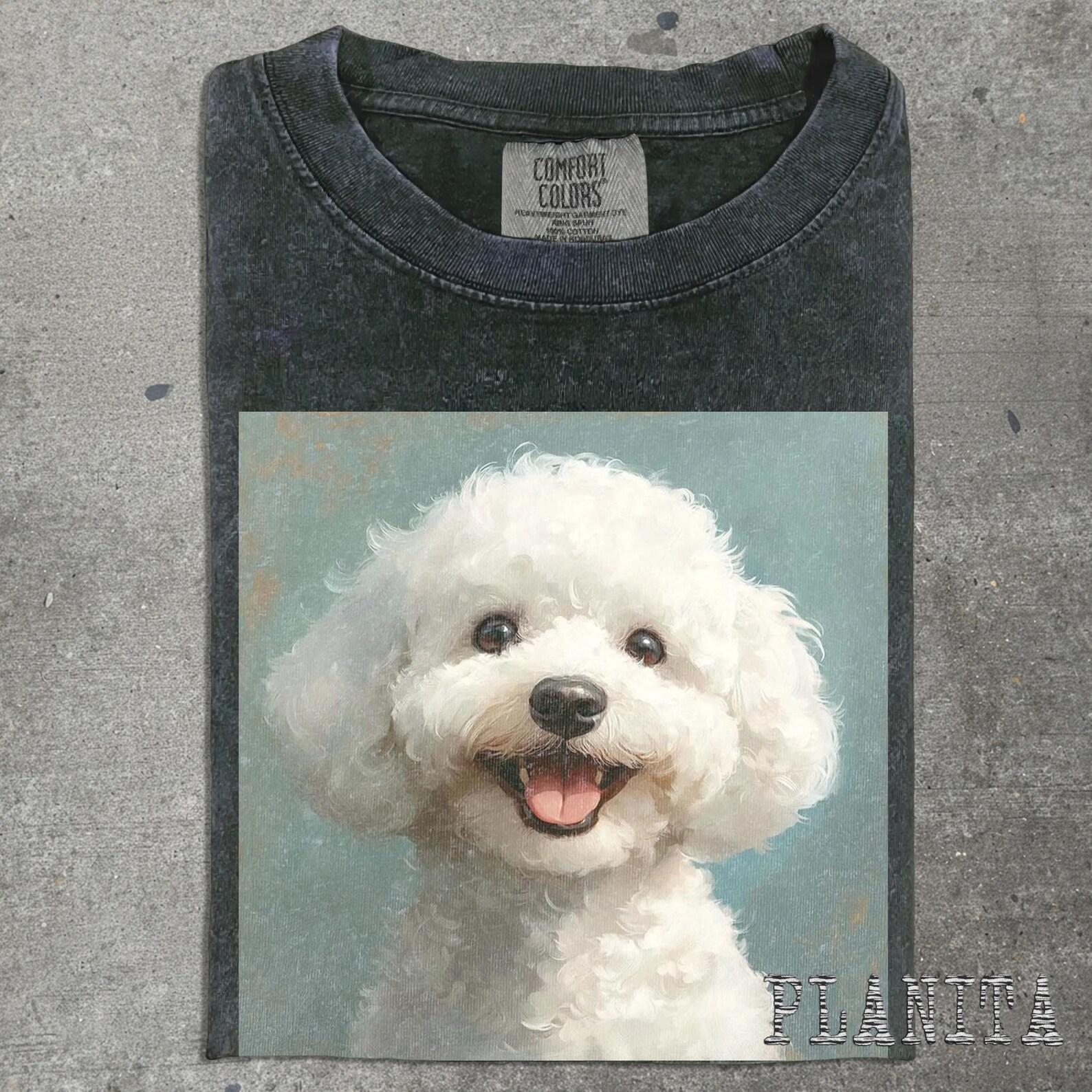 Smiling Bichon Frise Portrait T-shirt | Cute Dog Art Tee S
