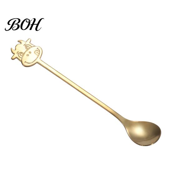 Niedlicher Tiergriff Löffel Edelstahl Kaffeelöffel, Lang mit Stierkopf Dekor, Silber Multifunktional Rühren für Milchtee Joghurt Marmelade Langlebig