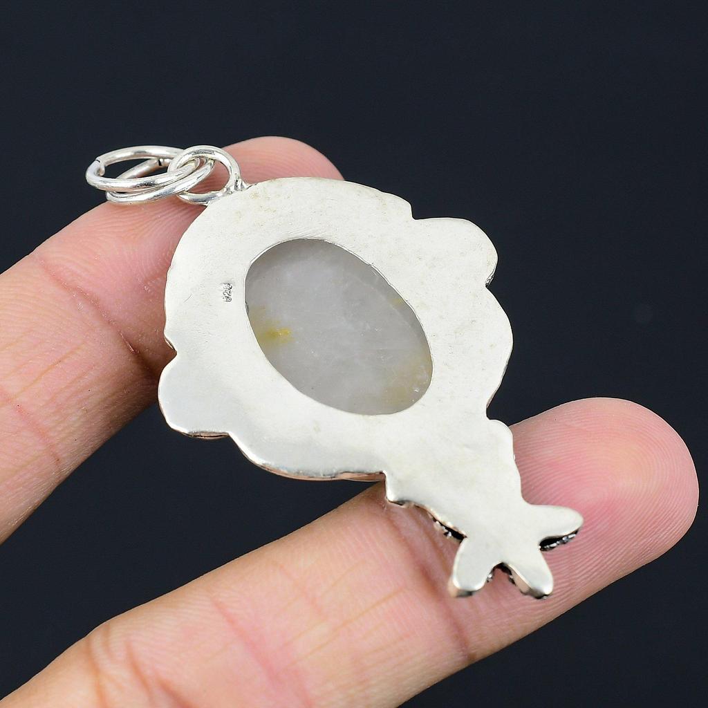 Sterling Silver Golden Rutile Stone New Birthday Mother Flower Pendant Jewelry